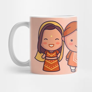 Cute Indian Bride & Groom in Traditional Clothing Cartoon Mug